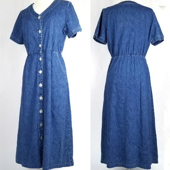 short sleeve denim midi dress